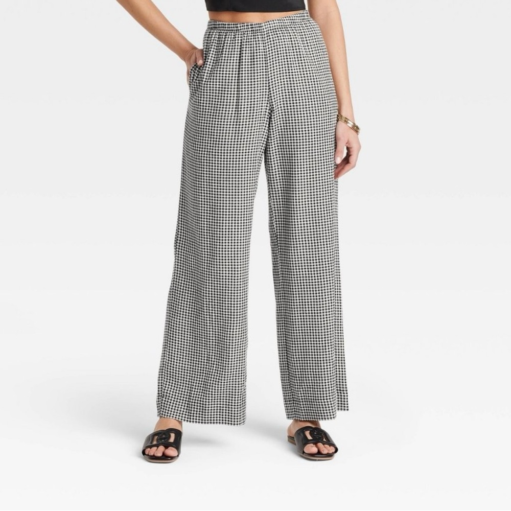 A New Day Linen Blend Wide Leg Gingham Pants